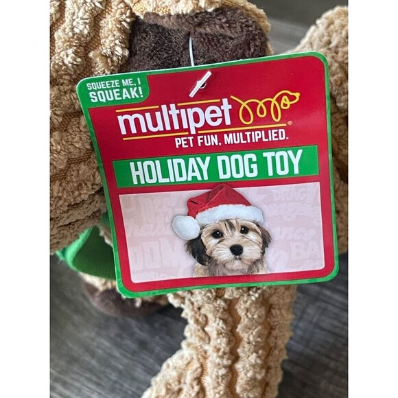 Holiday Dog Toys Set: Multipet Squeaky Plush Christmas Tree & Reindeer - Picture 4 of 9